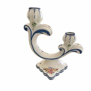 Hand Painted in Portugal Double Candle Holder 8” Tall